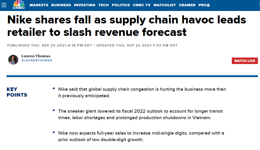 Nike supply chane challenges