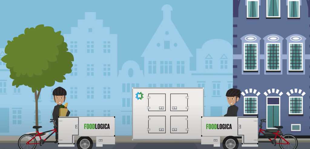 frozen food city hub used to store cold items. the picture also shows 2 delivery bikes ready to pick-up groceries from the frozen food city hub.