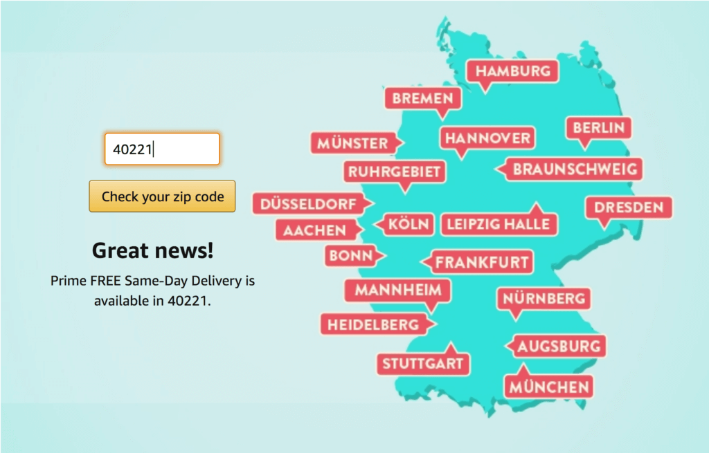 same-day delivery cities Amazon.de