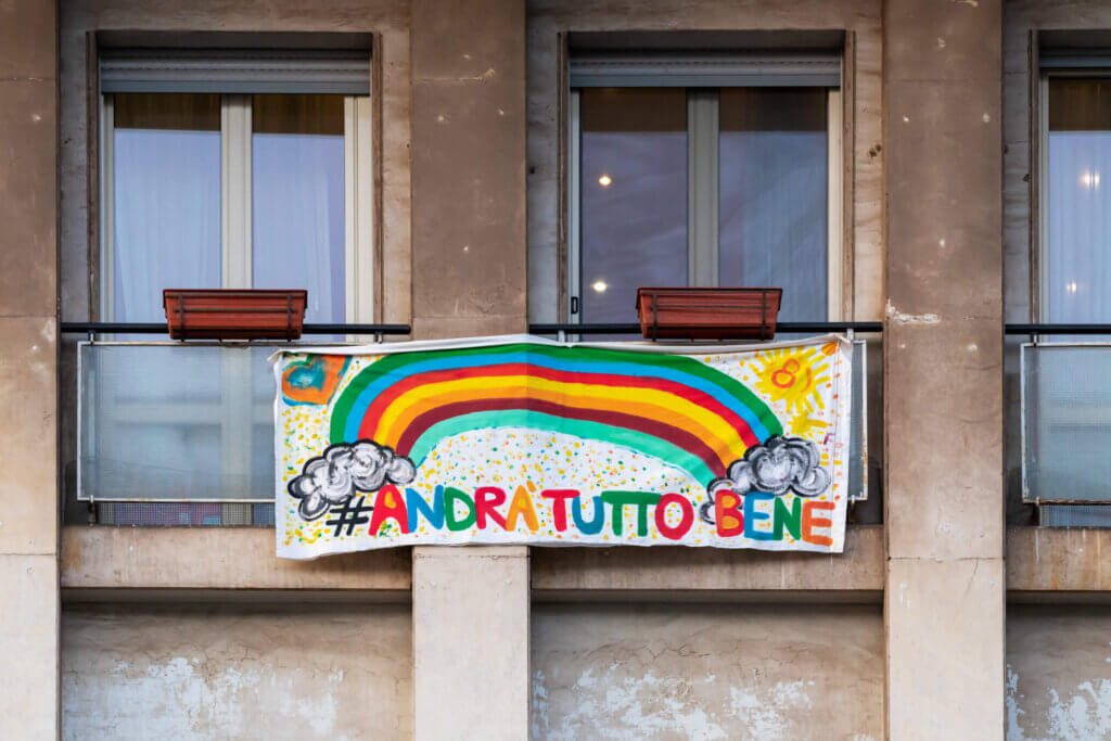 Andra tutto bene rainbow banner in Italy